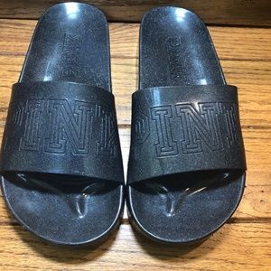PINK By Victoria Secrets Jelly Shower Slides Womens 7.5 Dary Gray Sparkle